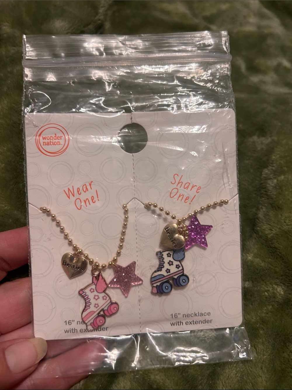 wonder nation Pink Roller Skate Besties Necklace Duo with Glitter Star Charms